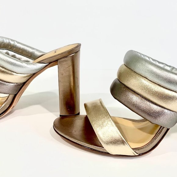 Alexandre Birman Leather Heel Sandals Gold & Silver - Picture 2 of 6